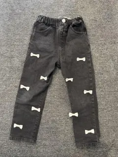 リボンモチーフ ダークグレーデニム 長ズボン 120