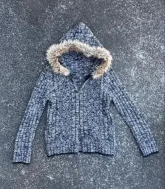 y2k ファー付きダウンジャケット ダブルジップ 光沢 ギャル男 00s