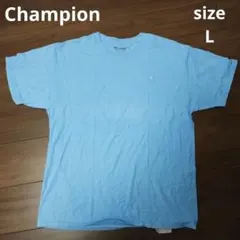 古着 Champion 半袖Tシャツ ブルー Lサイズ ワンポイント刺繍