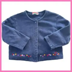 ミキハウス 花刺繍カーディガン 100サイズ ネイビー トレーナー生地