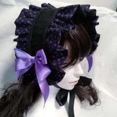 ヘッドドレス（ブラック×パープル　ドット柄
