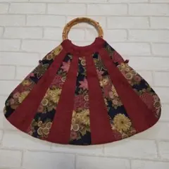 和装用バッグ バンブーハンドル 花柄 扇型のサムネイル