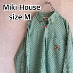 ミキハウス 80s 90s マルチカラー 刺繍ロゴ 長袖 チェック bdシャツ
