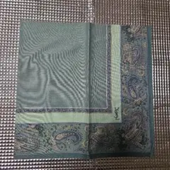 イブサンローラン メンズペイズリー柄 ハンカチ グリーン系【未使用に近い】
