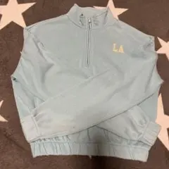 H&M 水色 LA刺繍 ハーフジップトレーナー 12-13歳