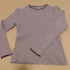 グレーリブ編み長袖カットソー