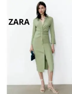 ZARA ザラ ギャザーシャツワンピース ピスタチオグリーン US L