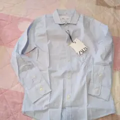 未使用品ZARA キッズ水色 ストライプ 長袖シャツ134cm