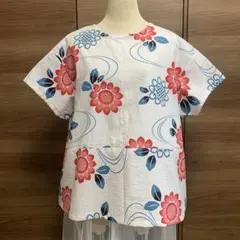 ②赤花浴衣リメイク　Ｔシャツ