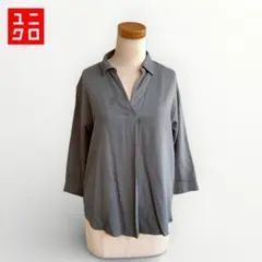 美品 ユニクロ✨レーヨンスキッパーブラウス M とろみ素材 オフィス