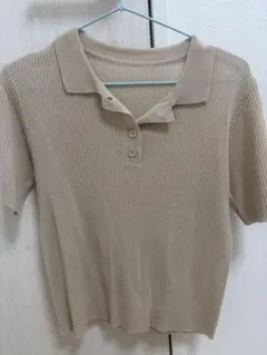 リブニット ポロシャツ 半袖 ベージュ