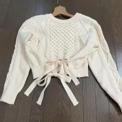 バックリボン ケーブルニット