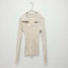 Dazy トップス セーター ニット 襟付き Vネック タイト ベージュ M