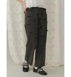 merry jenny リボンデニム パンツ ブラック