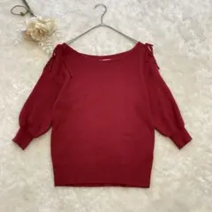 991〈インデックス〉〈M〉半袖ニットトップス/肩リボン/ボートネック/オフィスのサムネイル