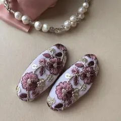 57 お得なペアセット♬ ハンドメイド　⌘ インド刺繍リボン　ヘアピン