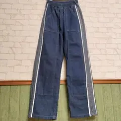サイドストライプ付きダークブルーデニムパンツ/新品に近い