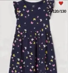 ☆新品☆H&M ワンピース　バタフライ♡袖フリルワンピース　紺♡120/130②