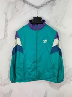 adidas　トレフォイル刺繍　ナイロンジャケット　マルチカラー　古着　80s