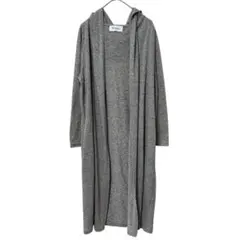 Navy　リネン混 フード付き ロングカーディガン　グレー　M　体型カバー