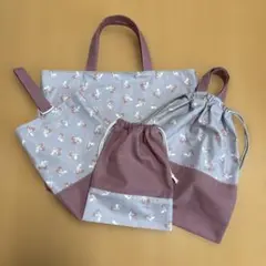 ハンドメイド　入園入学4点セット　さくらんぼ柄　くすみカラー　女の子