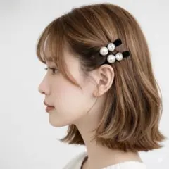 No.160 パール　ベロア　ヘアクリップ 【2個セット】