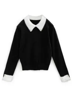 GRL フェザー配色襟付きニットトップス　Lサイズ