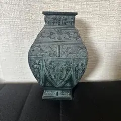 高岡銅器 渋谷鳳州作 青銅製 饕餮文 四角花瓶 鋳銅 花器 骨董品
