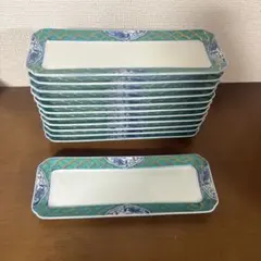 12客 有田焼 金彩 色絵 青海波 波貝紋 平皿 角皿 刺身 和食 盛皿刺身