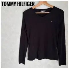 【TOMMY HILFIGER】Vネック 長袖Tシャツ ブラック