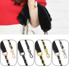 ファーハンドルカバー ブラック1本/ショルダーストラップ　ブラック×ゴールド