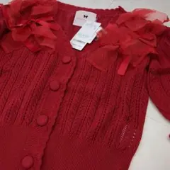 ♡°+✨赤リボン付きニットカーディガン レッド♡°+✨春夏