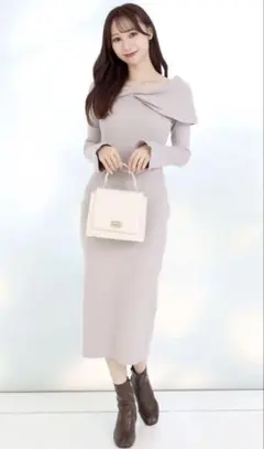 MERCURYDUOマーキュリーデュオ 2WAYツイストニットワンピースベージュ