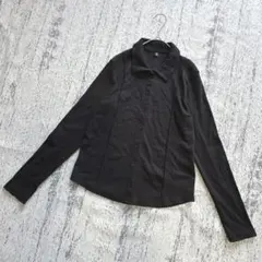 GU/ジーユー　リブポロカーディガンQ　シャツカットソー　2WAY　ブラック　M