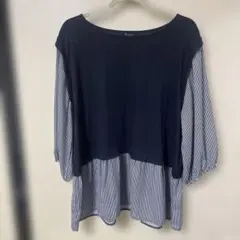 ストライプ柄 重ね着風 チュニックのサムネイル