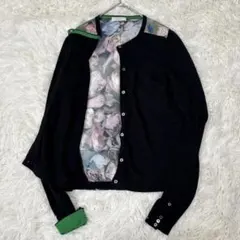 ポールスミスポール✨切替花柄カーディガン✨派手希少✨バイカラー✨シェルボタン✨黒