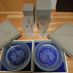 昭和レトロ　HOYA　 クリスタル高級花瓶&盛り皿　4点セット　　インテリア