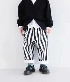 ローリーズファーム*キッズ*シェフパンツ*ストライプ*ブラック*110