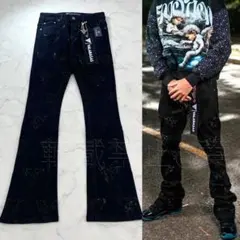 新品バラバサスvalabasas ラインストーンスキニーフレアデニム ブラックM