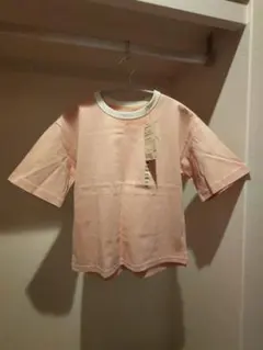 新品 無印良品キッズ太番手クルーネック五分袖Tシャツ140ピンク リングネックのサムネイル
