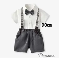 90グレー男の子フォーマルセットアップスーツシャツ短パンサスペンダーリングボーイ