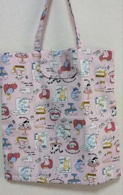 70818 ハンドメイド 可愛くたためるエコバッグ〈色々ねこ〉ピンク