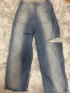 ダメージ加工 ワイドレッグデニムパンツ