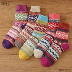 靴下 ソックス レディース 冬用靴下 寒さ対策 厚手 ウール 5足セットC