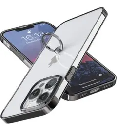 iPhone 13 Pro ケース リング付き スタンド機能メッキ加工透明 PC