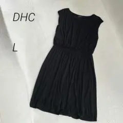 新品♡DHC ノースリーブワンピース　切替　膝丈　無地　黒　L