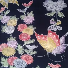 紺色に、蝶と花柄　４枚