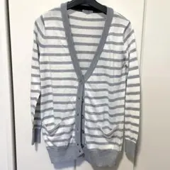 カーディガン ロング丈 ロングカーディガン ボーダー GU グレー M