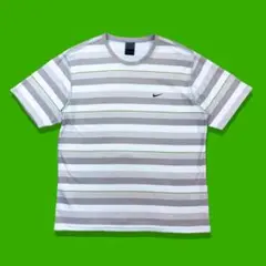 00s Y2K NIKE ナイキ マルチボーダーメッシュTシャツ グレー 緑のサムネイル