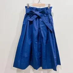 UNIQLO【S】ベルテッドフレアミディスカート ハイウエスト ブルー